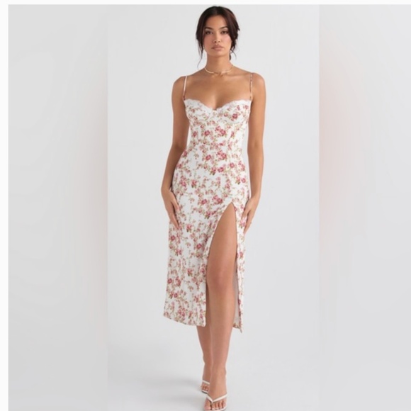 HOUSE OF CB London:  Charlotte Rose Print Corset Midi Sundress, M   *NWT* - Picture 2 of 8